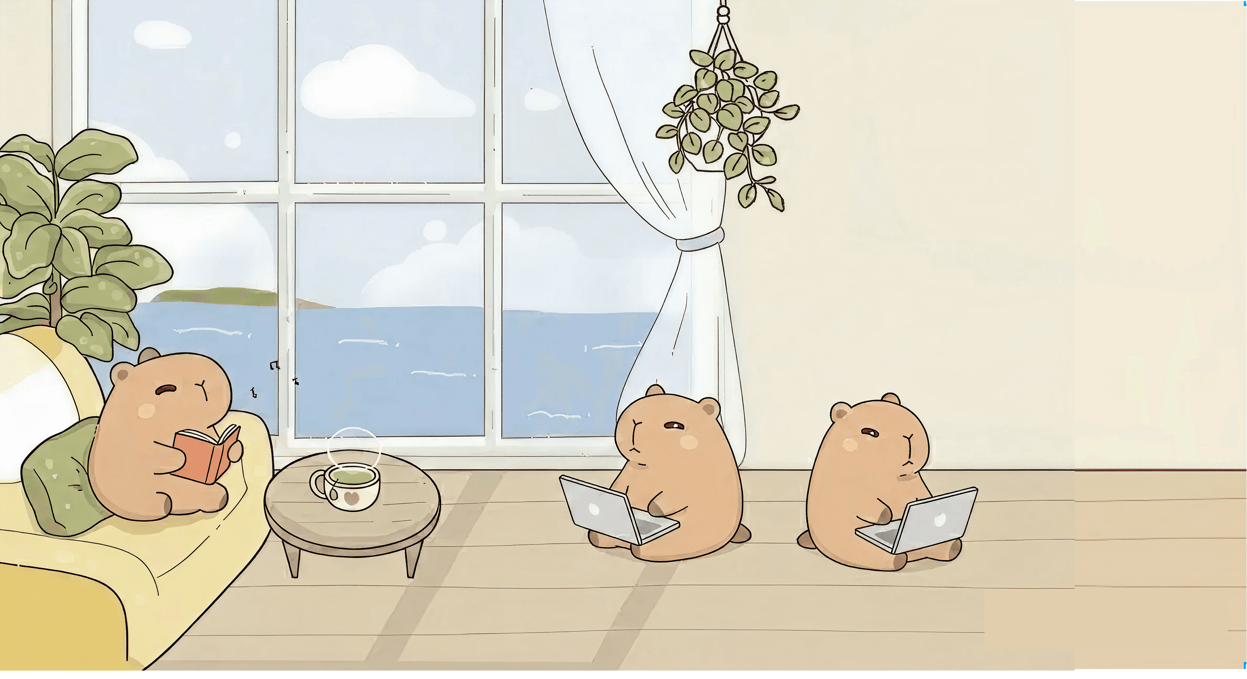 Capybara studying in cozy room