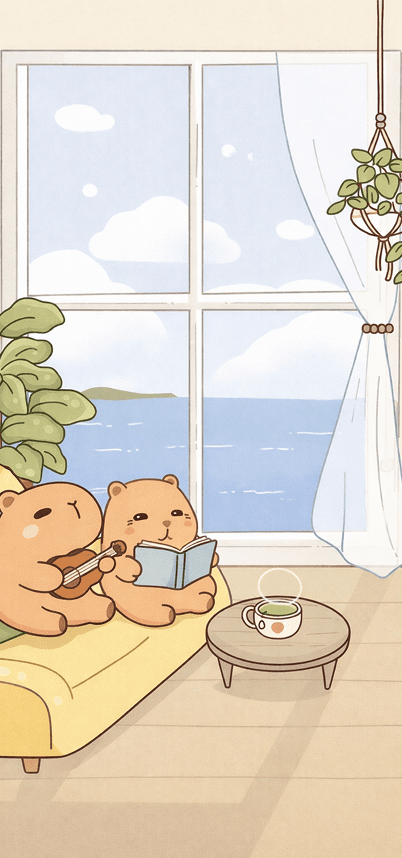 Capybara studying in cozy room